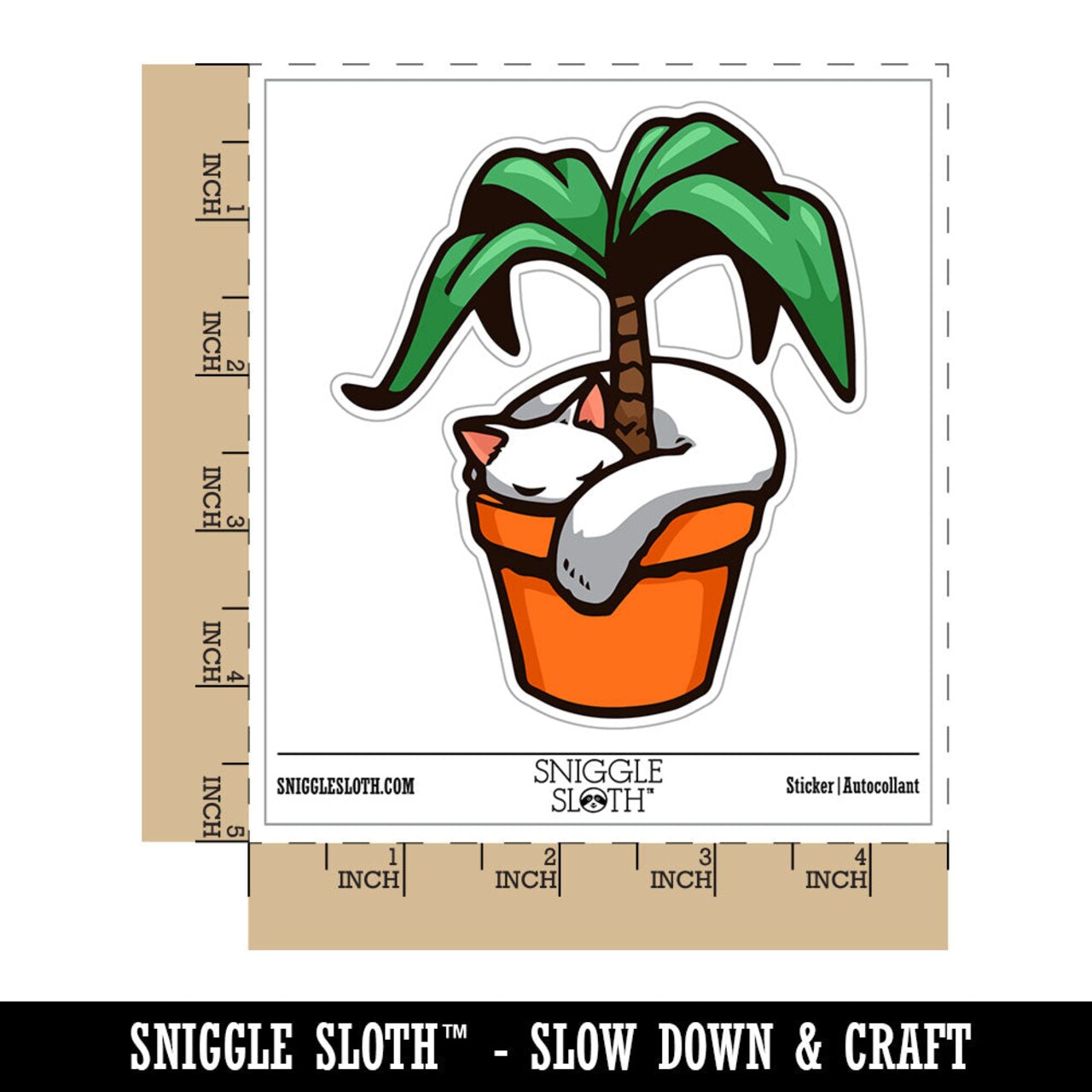 Water Bottle Sticker Set Cat Sleeping In Tree Plant Pot Cute Waterproof Vinyl Stickers Pack Decal, Skateboard, Laptop, Car, Window, Bumper - 5 Pack